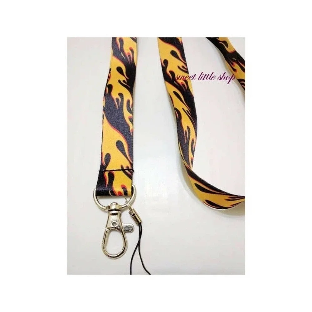 4/$20 Yellow Burning Flame Fire Lanyard ID Badge Holder Keychain Keyring Biker